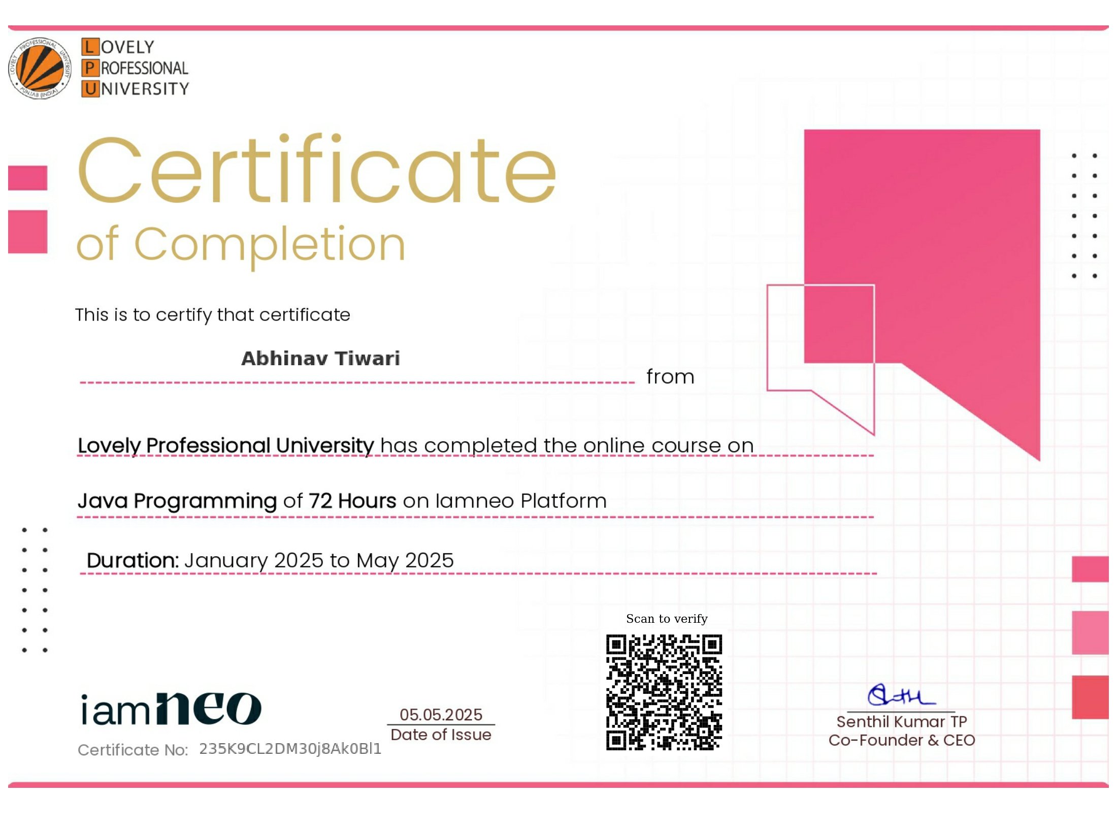 Java Certificate